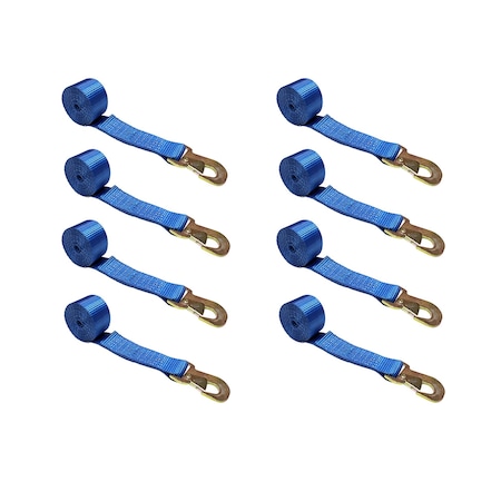 Tie 4 Safe 2" x 10' Wheel Lasso Lift Strap w/ Flat Snap Hook Tow Dolly Blue, 8PK TWS21-2510-M3-BU-C-8